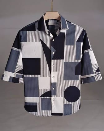 Grey with White Square and Circle Pop-corn Shirt by GlamaStitch-M