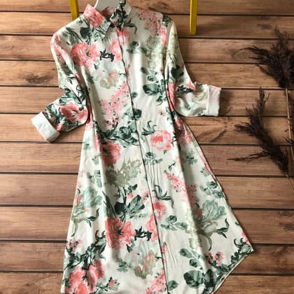 Elegant Pink Flower Printed with Eye Catching Design Fancy Kurti by GlamaStitch-M