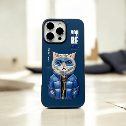 Nimmy Navy-Blue Cat Shockproof Embroidery PU Leather Phone Case-iPhone 11