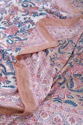 Vrindavan Peach Peoney Cotton Muslin D5 Dohar-Double - 90 x 108 in / Pink / Pink