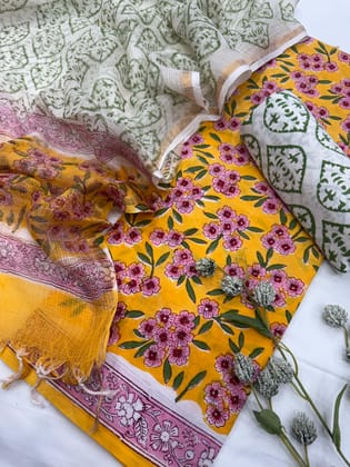 Elegant Cotton Suit Set With Kota Doriya Dupatta
