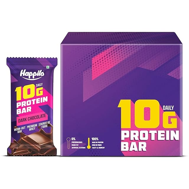 Happilo Premium Dark Chocolate Protein Bar 50g (Pack of 6) 10g Protein Premium Whey Source of Fiber Work Out Bar