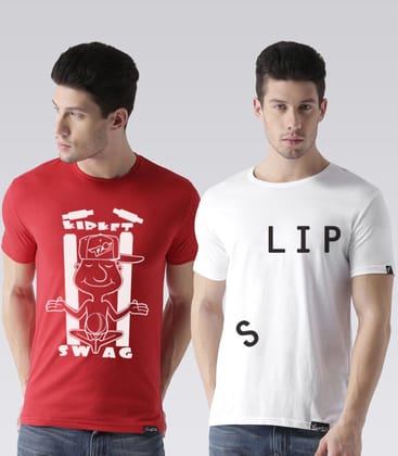 Young Trendz Mens Combo T20swag Red Color and Slip White Color Half Sleeve Printed T-Shirts-Red/White / Medium / 100% Bio Wash Cotton