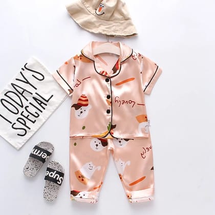 Printed  Satin Co-ord Set for Boys and Girls-1-2 year