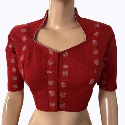 Jacquard Cotton High neck Blouse with lining , Rust , BH1289-S