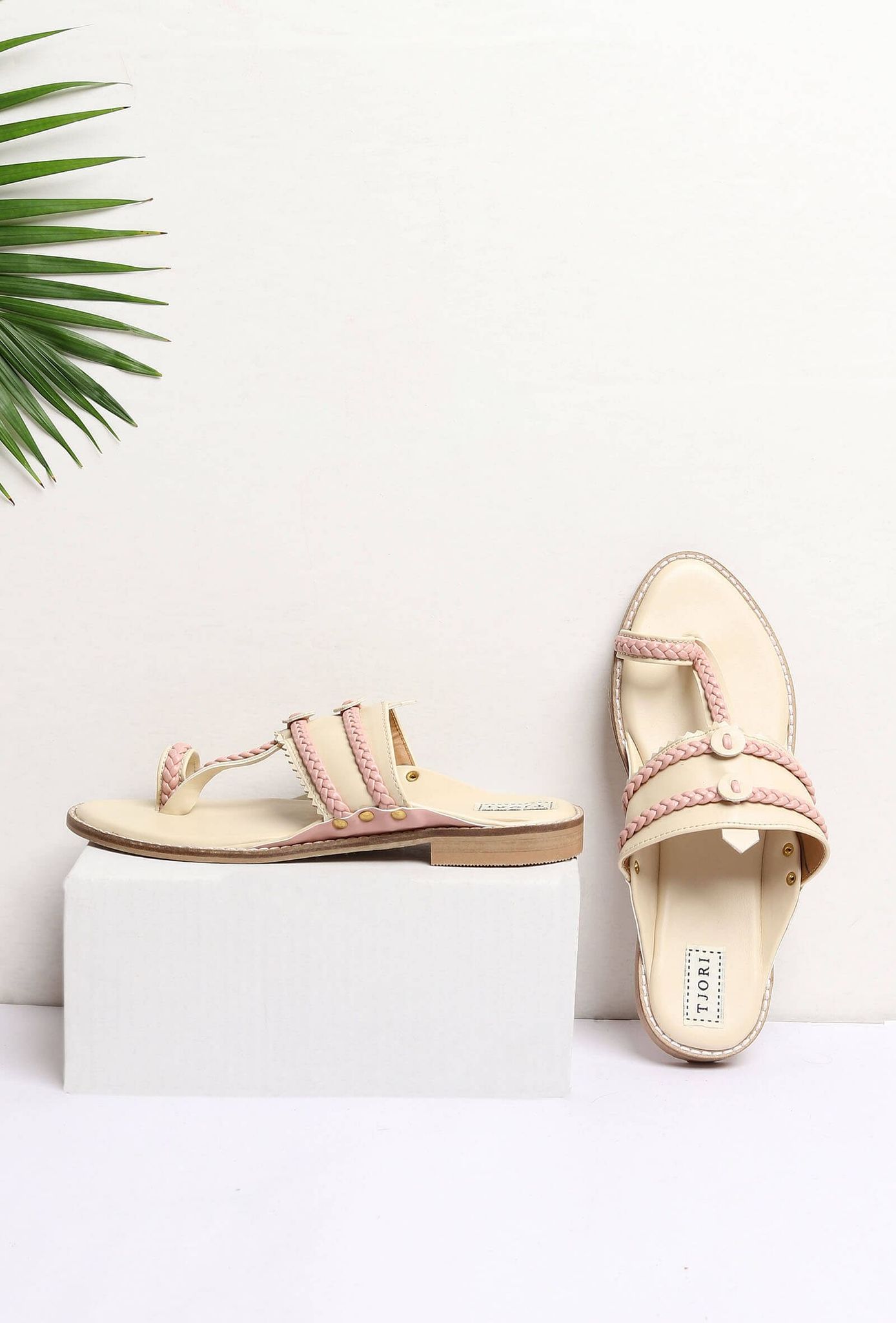 Beige And Pink Cruelty-Free Leather Sandals-41