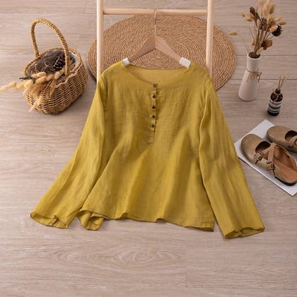 Premium Cotton Full Sleeves Daily Wear Top-S / Mustard