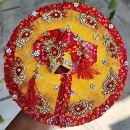 Red yellow bandhej heavy dress with pagdi and patka-0