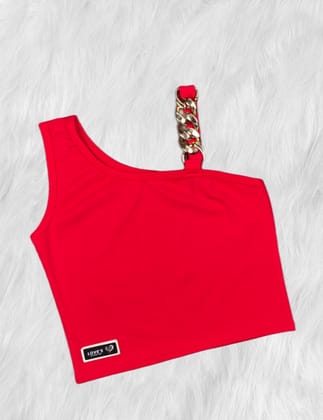 Girl’s Red One Shoulder Top [GT-680] (4-12Years)-5-6Y (Size - 26) / RED / Imported