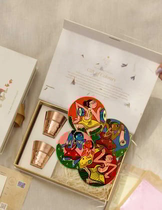 Parv Festive Gift Box | Copper Shot Glasses & Coasters Set-Utsav
