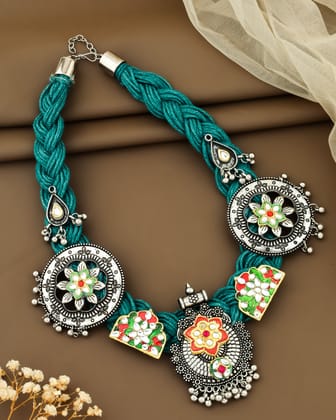 Deepika Sea Green Jute Necklace