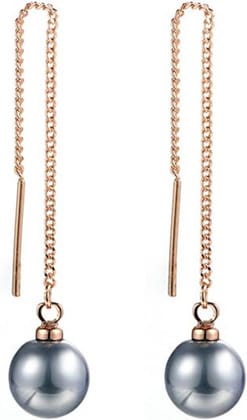 Pearl Tassel Long Drop Earrings for Women/Girls | Light weight | Sleek & Beautiful-Black