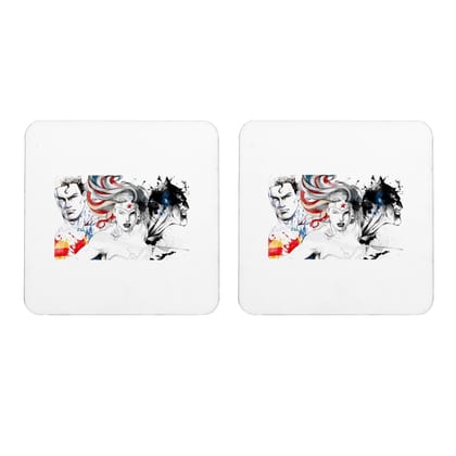 Multicolor Dawn Of Justice Set Of 2 Square Wooden Coaster