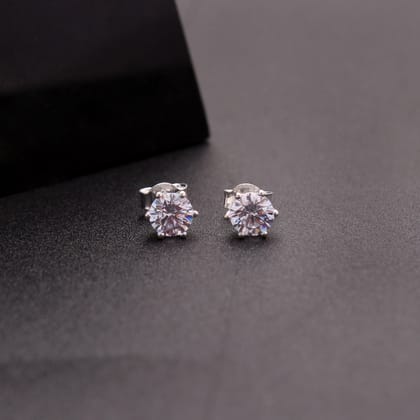 Sparkle White CZ Solitaire Silver Stud Earring