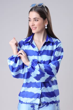 Royal Stripes Collar Neck Shirt For Women-XXS / Royal Blue / SH0076-DPLZ00352-2 MTR-NIL-NIL-EL004-5INCH-THB03-FS001-NIL-BT0050-8-NIL-NIL-NIL