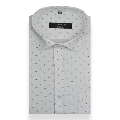 White Blue Arrow Printed Cotton Shirt For Men's-M (38 Inch) (98 CM) / Full
