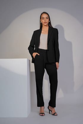 Eternal Office Blazer with Pants Power Suit, Black-XS / XS