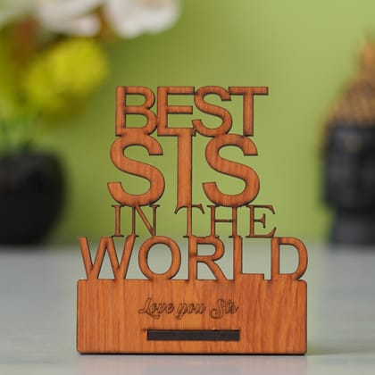 eCraftIndia Brown Wooden "Best Sister In The World, Love you Sis" Decorative Showpiece Gift