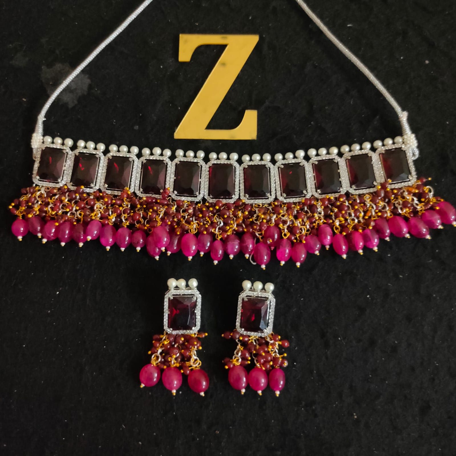 ZEVAR | American Diamond Stone Necklace Set