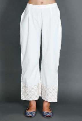 Palazzos With Beige Kantha Embroidery-XS