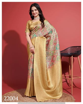 Chic Digital Design Saree in Yellow-Yellow