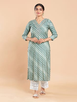 Kalyan Silks Bandhani Printed Dark Pista Green Color Kurti Top