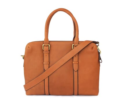 Dual Zip Laptop Bag Leather-TAN