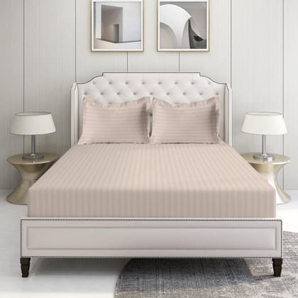 Lane Linen 500TC 100% Cotton Alyssa Stripe King Satin Bed Sheet Set - Sephia Rose-Sepia Rose