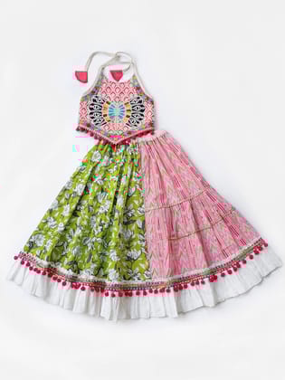 Girlish Pink Butterfly Flairy Lehenga Choli for Girls-6-8Yrs