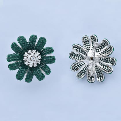 Vortex Saree Pin - Green-Silver