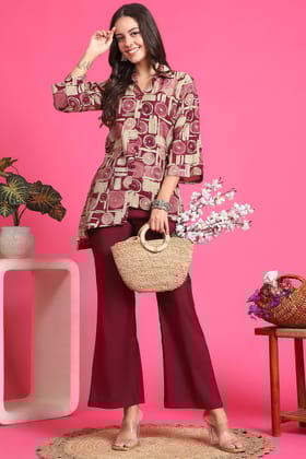 Purple Abstract Printed Premium Chanderi Co-Ord Set for Women | S-3XL | Claura-S