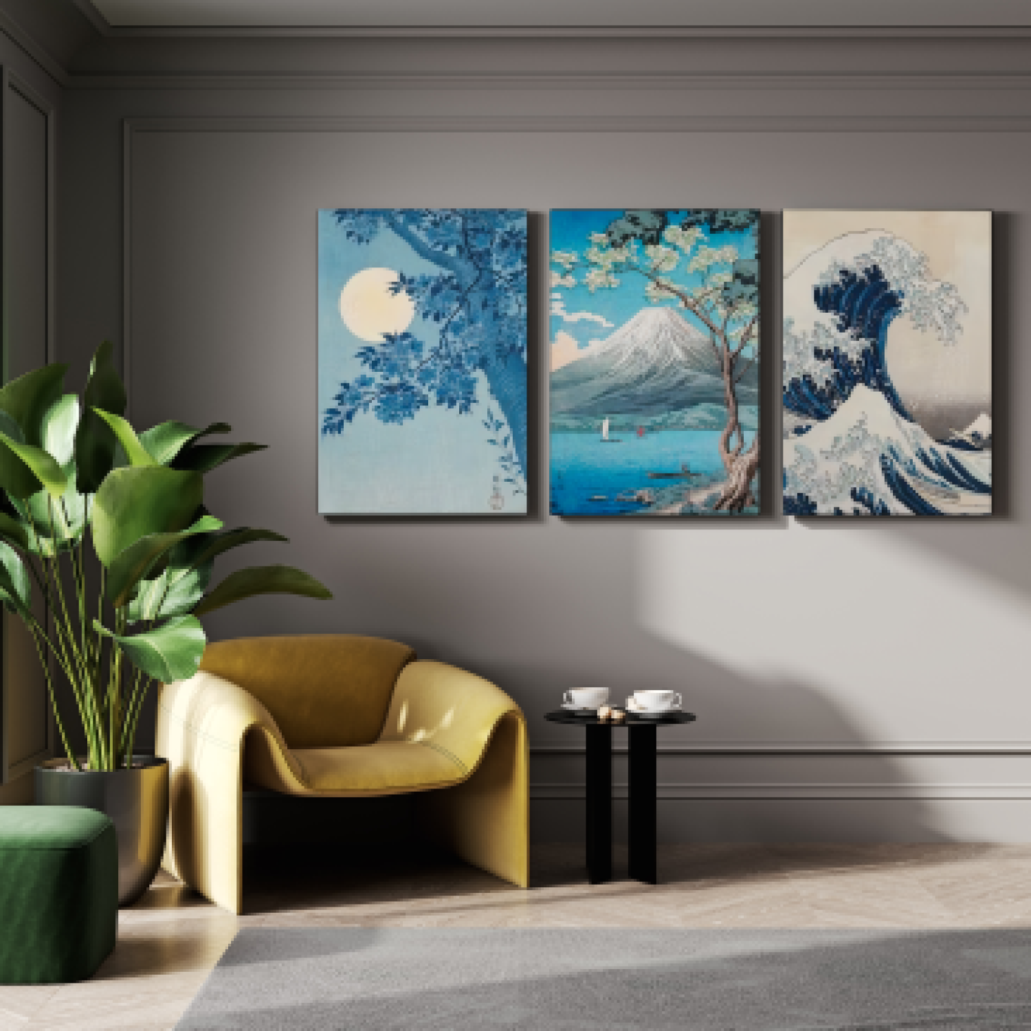 Nature Landscape Blue Wood Print Wall Art Set of 3-9 X 12 Inches Each / Pinewood Thickness: 6mm