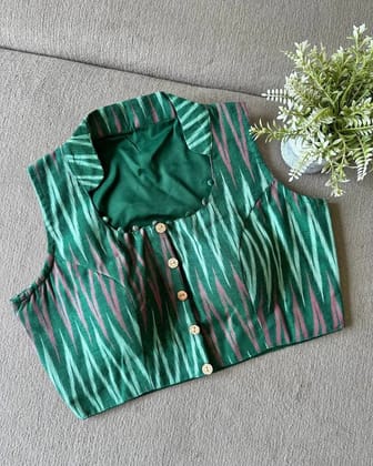 Coller ikkt blouse-Green