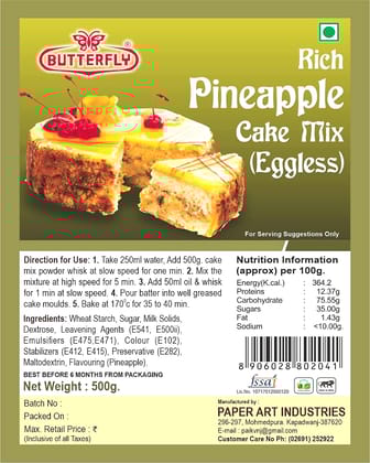 BUTTERFLY Eggless Cake Mix 500g (Pineapple)  by Butterfly Dessert Mixes and Bakery Needs.