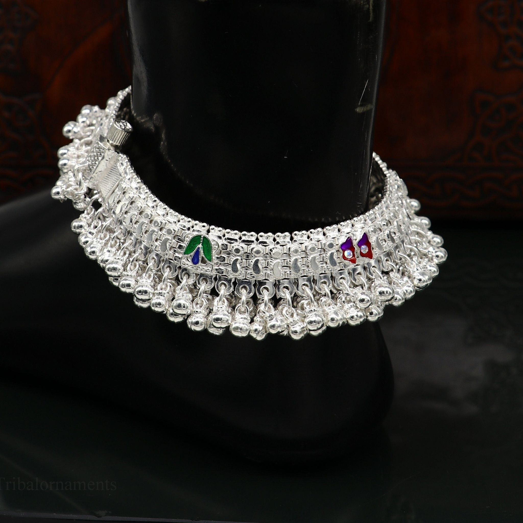Vintage design handmade solid silver heavy anklet, Stunning foot charm bracelet, amazing belly dance tribal brides jewelry from india ank433-Single Anklet