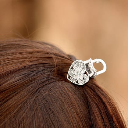 Heartfelt Oxidised Silver Hair Claw Clip Clutcher for Women and Girl