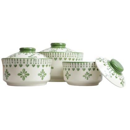 Khurja Pottery Donga |White and green| Decorative Item| Home Décor
