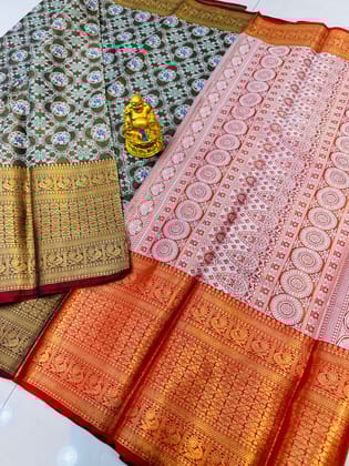 Ebullience Mehndi  Kanjivaram Silk and Angelic Blouse Piece