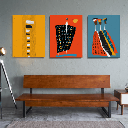 African Theme Wood Print Wall Art Set of 3-9 X 12 Inches Each / Pinewood Thickness: 6mm