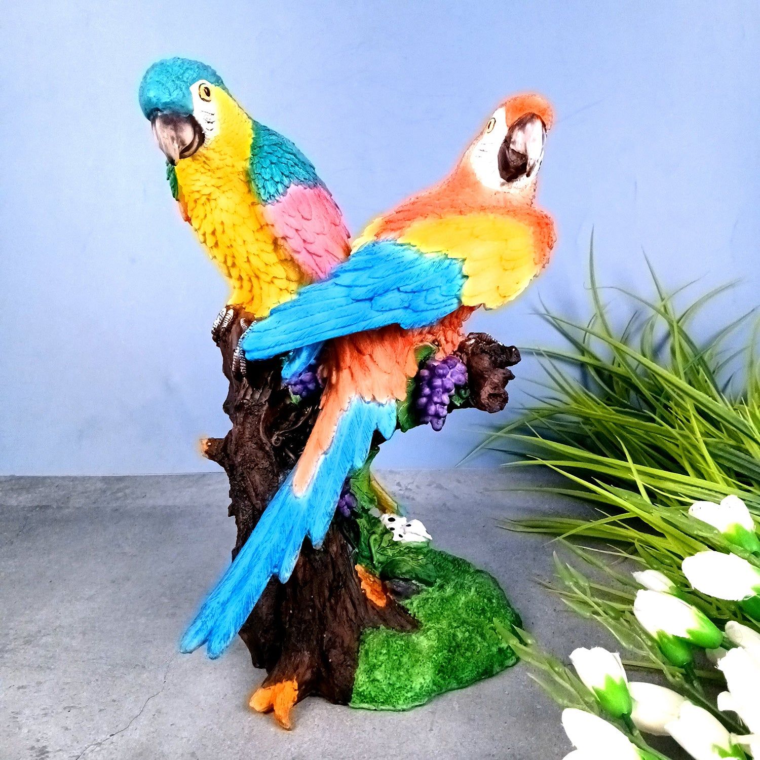 Parrot Showpiece | Love Birds Statue | Macaw Bird Figurine - for Home, Table, Living room, Garden, Office Decor & Gifts - 13 Inch
