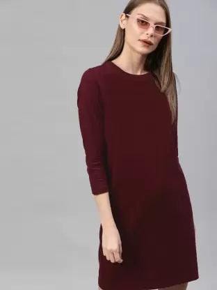 Women plain Night Dress  (Maroon)-S