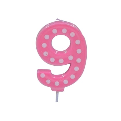 Wanna Party Polka Dot 9 Candle Pink 4"