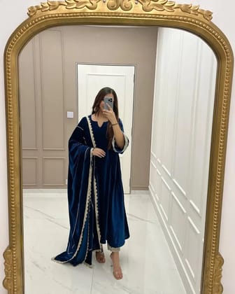 Ethenika Premium Ready to wear Velvet Suit-Free Size