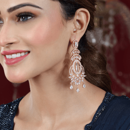 AD rose gold long dangle earrings