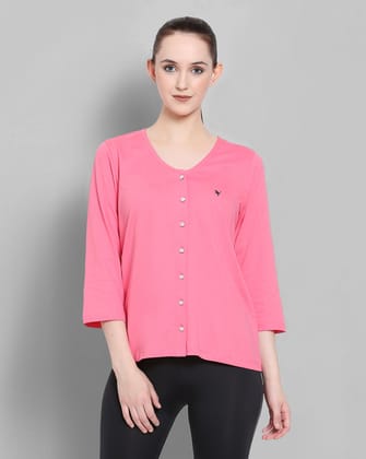 Womens Premium Cotton 3/4 Sleeve V- Neck Tops-S