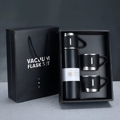 Vaccum Flask With Cups-Black