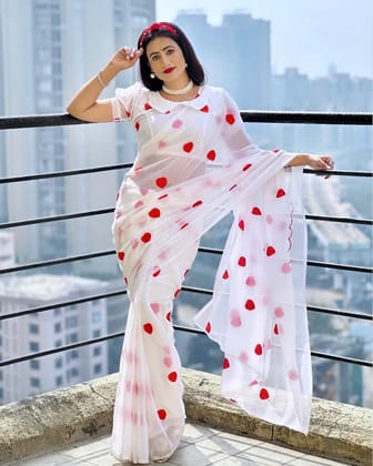 VALENTINE HEART SAREE-WHITE
