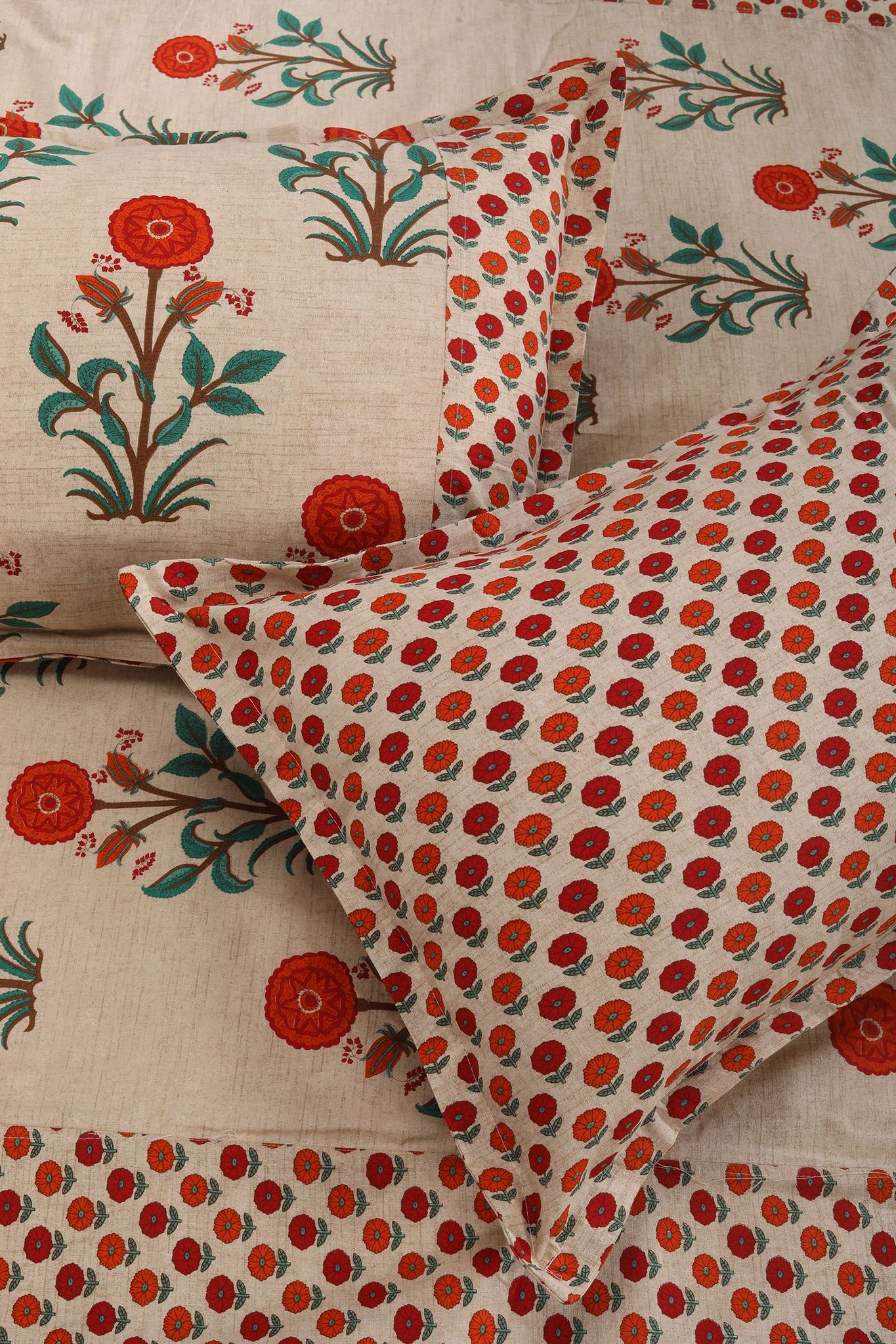 Marigold Cotton Bedsheet-Double - 88 X 106 in / Orange Rust / Orange