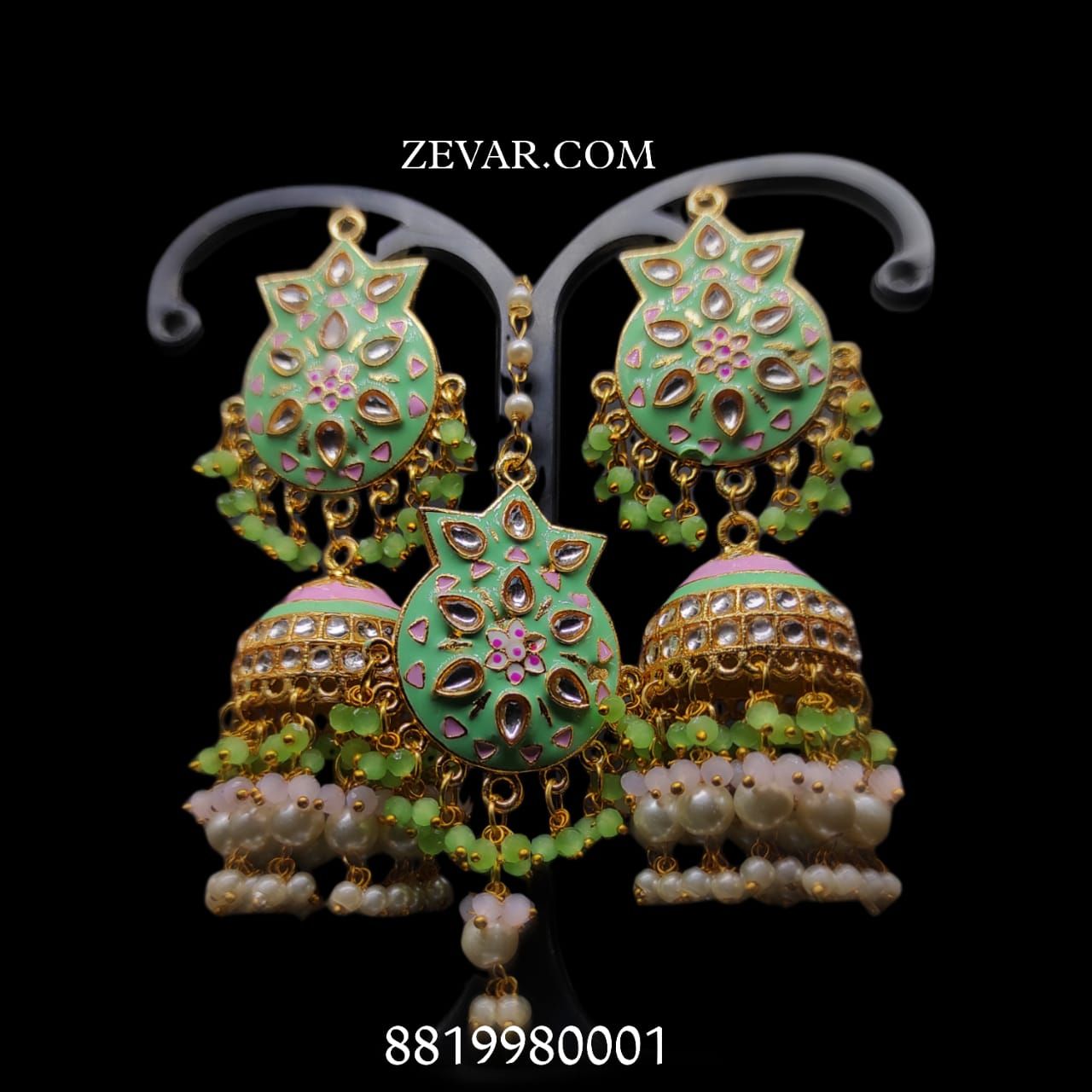 ZEVAR I High Quality Kundan Earrings With Maangtika