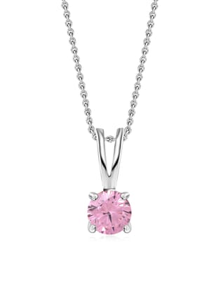 1 Carat Pink Stone Pendant Necklace In Pure Silver For Woman